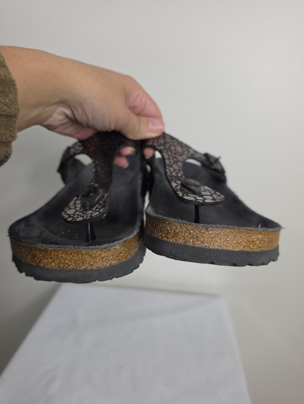 Birkenstock Gizeh Metallic Black Patterned Thong Sandals - Picture 6 of 13